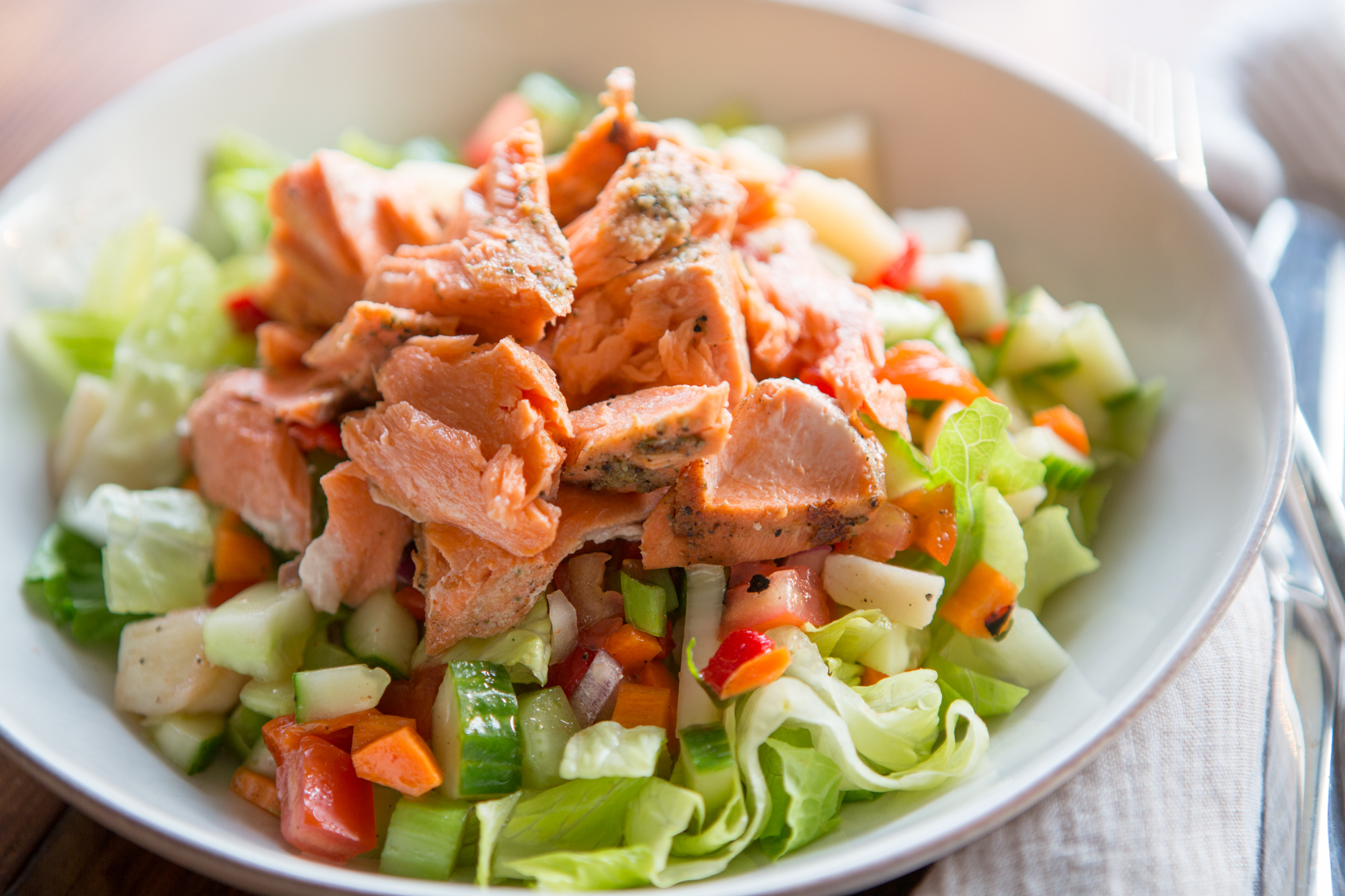 Chopped Salad With Grilled Salmon Primal Palate Paleo Recipes 3453