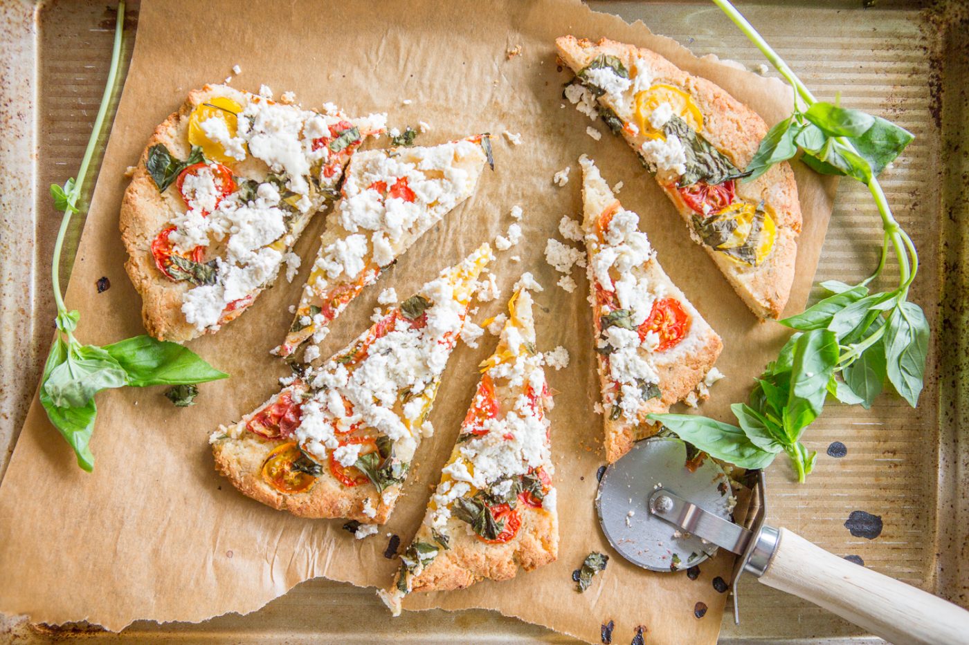 Tomato, Basil, and Ricotta Flatbread Primal Palate Paleo Recipes