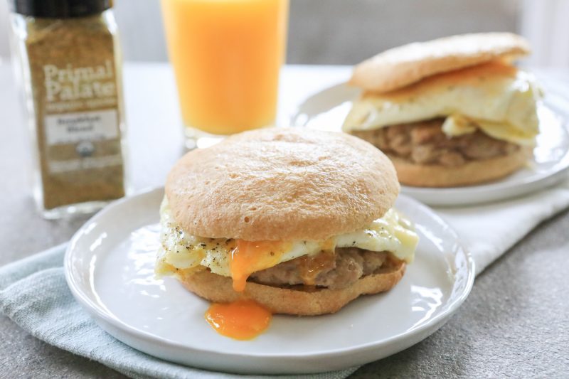 Grain-Free Sausage, Egg, and Cheese Breakfast Sandwich, Primal Palate